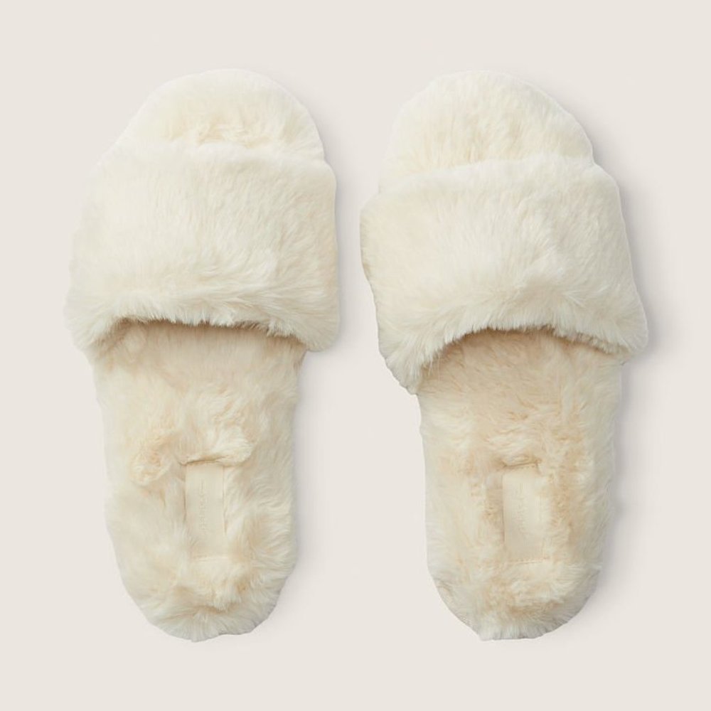 VS Pink Faux Fur Slippers Beige/Off White color Various Sizes - Picture 5 of 6